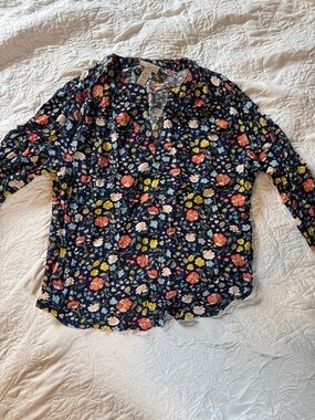 St. John's Bay Navy Floral Button-Front Blouse